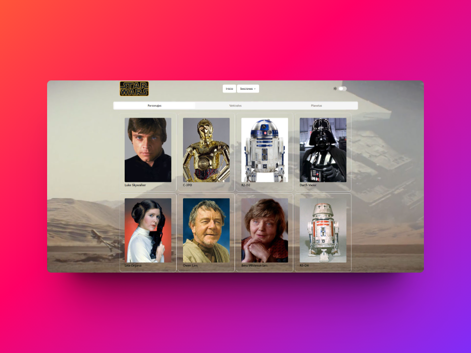 Pagina de inicio de mi Blog de StarWars en modo claro